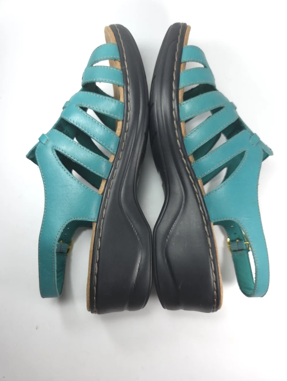 Clarks Lexi Marigold Teal Leather Strappy Wedge Sandals W 11 - Picture 7 of 14